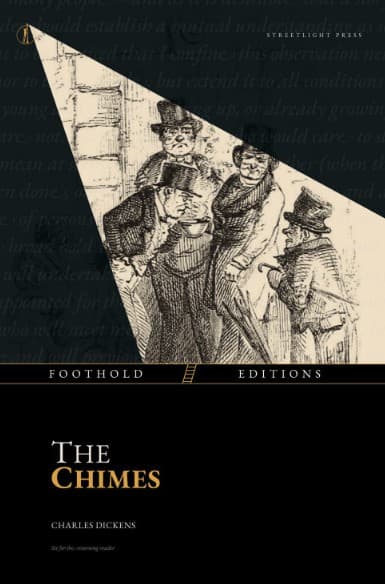 Streetlight Press Foothold cover for The Chimes: Victorian men in top hats inside a cream spotlight on a dark ground